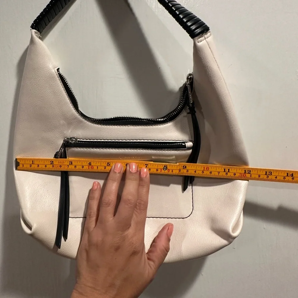 Calvin Klein White and Black Hobo Bag